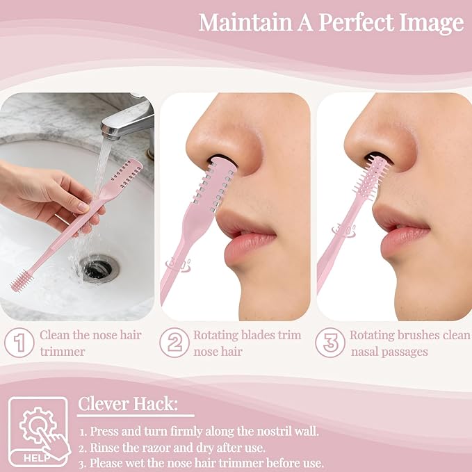 2026 Upgraded 2-in-1 Nasal Hair Cutter, 360° Rotating Double-Sided Blade, Washable Portable Grooming Tool for Men & Women, Travel Essential (Pink-5PCS)