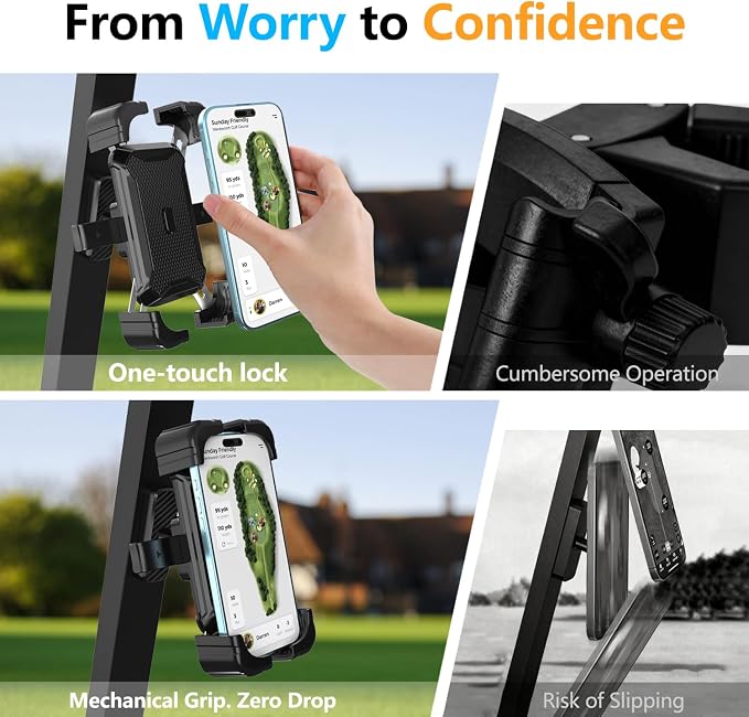 KingofKings Magnetic Golf Cart Phone Holder, for Dad Men | Golf Cart Accessories, Strong Magnet, Auto-locking Clamp, 360° Rotatable, Universal fit iPhone Samsung, Golfers Gadget