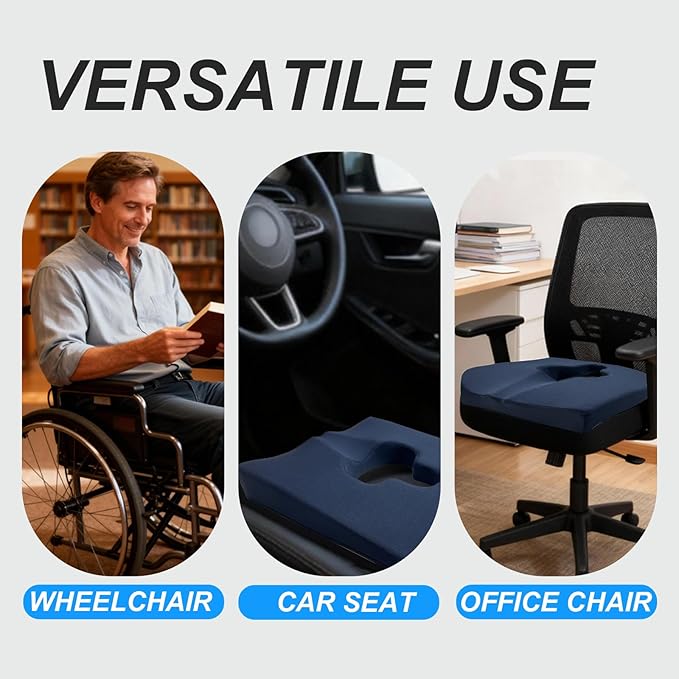 Gel Wheelchair Seat Cushion,Bed Sore Cushions for Butt,Office Chair Pressure Sore cushion,Memory Foam Pillow for bed,Pressure Ulcer Pain Relief,Relieve Sciatica,Coccyx,Washable Cover(Set Blue)