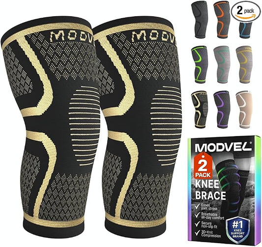 Modvel Compression Knee Brace for Women & Men - 2 Pack Knee Brace for Women Running Knee Pain, Knee Support Compression Sleeve, Workout Sports Knee Braces for Meniscus Tear ACL & Arthritis Pain Relief