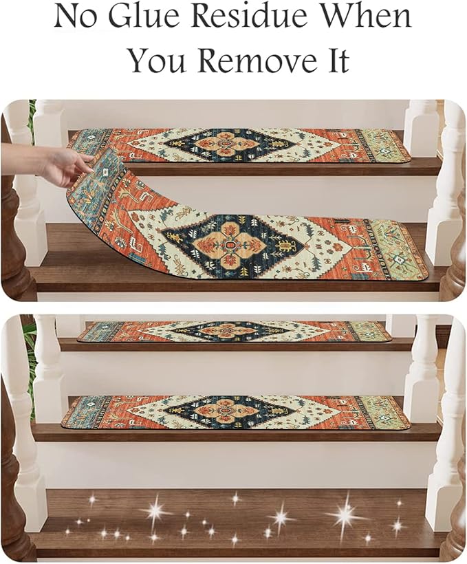 OJIA Non-Slip Stair Treads for Wooden Steps 7PCS, 30"X8" Rubber Carpet Stair Treads Indoor Stair Runner Slip Resistant Stair Rugs Safety Mats for Dogs, Kids & Elders, Stairway Grip Step Treads