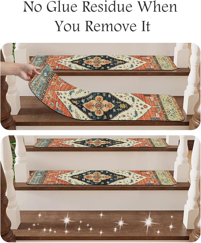 OJIA Extra Non-Slip Carpet Stair Treads for Wooden Steps Set of 4, 30"X8" Rubber Indoor Stair Runner Slip Resistant Stair Rugs Safety Mats for Dogs, Kids & Elders, Stairway Grip Step Treads