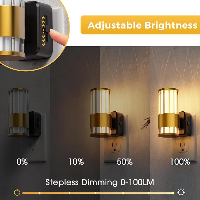 L LOHAS LED Night Light, Automatic Night Lights Plug into Wall | 2 Pack 0-100LM Adjustable Brightness Night Light, Dimmable Night Lights Plug in, Auto Light Sensor Bedroom Hallway Home Decor
