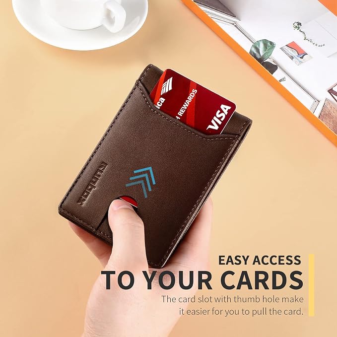 RUNBOX Wallet for Men, Slim Leather Bifold, RFID Blocking Card Holder | Minimalist Front Pocket Design, Credit Card Organizer, Holds 11 Cards, Large Capacity, Thin Profile, Birthday Gifts for Men