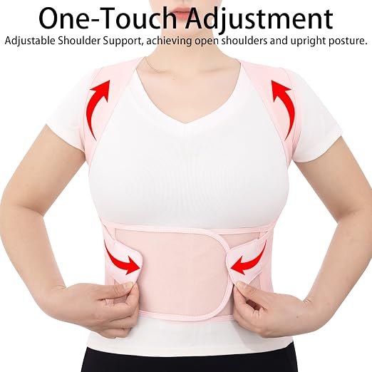 Back Brace Posture Corrector for Women and Men Upgraded Dynamic Traction Correction System Adjustable Shoulder Support Straightener Helps Reduce Upper Lower Back Pain Suitable for Hump Scoliosis Pink Medium