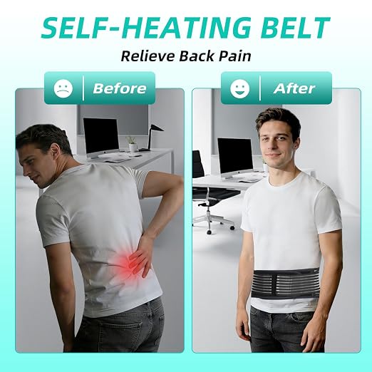 Back Brace for Women Men with Magnet, Self Heating Back Support Brace with 4 Reinforced Stays, Lumbar Support Belt for Lower Back Pain Relief, Herniated Disc, Arthritis, and Sciatica (Black, Medium)