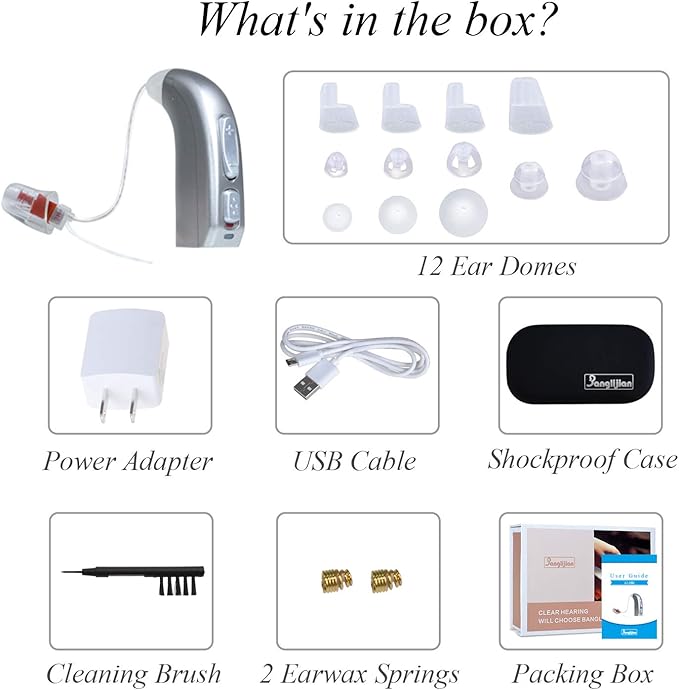 Banglijian Rechargeable Hearing Aid RIC(Receiver in canal) for Seniors and Adults with Digital Noise Cancelling and Feedback Cancellation, Powerful Digital Hearing Aid (Red-Right Ear)