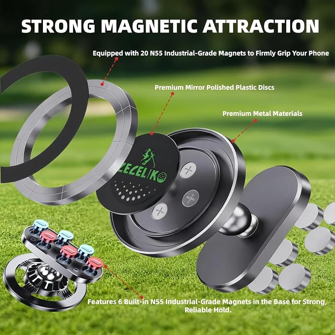Upgraded Magnetic Golf Cart Phone Holder | 360° Rotatable Base,Golf Gifts for Men Dad Him, Golf Cart Accessories Essentials for EZGO, Club Car, Yamaha