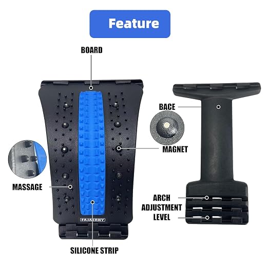 Back Stretcher, 3 Level Adjustable Lumbar Back Cracker Board, Back Pain Relief Device, Back Massage, 84 Massage Points and 10 Magnetic Points, Relief for Lumbar Area Pain, Scoliosis Aid, Spine, Herniated Disc, Lumbar Support Board, Extra NBR Pad & Sili...