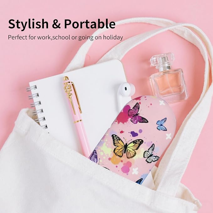 2 in 1 Contact Lens Case and Eyeglasses Case for Women Men Kids, Double Sided Hard Shell Portable Glasses Travel Holder with Built-in Mirror, Contact Lens Box (Pink Butterfly)