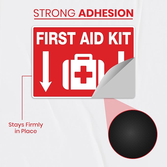 3 x First Aid Kit Sign | 10 x 7 Inch Premium Vinyl First Aid Sticker | UV-resistant, Water-proof First Aid Kit Inside Sign | First Aid Kit Inside Sticker