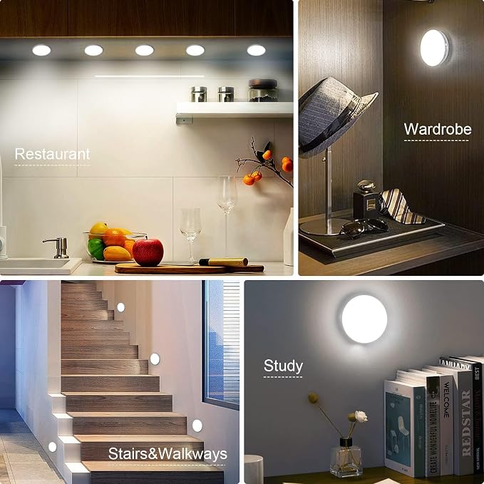 6 PCS Motion Sensor Light, Rechargeable Night Light(6000K Cold White) | 8 LEDs, USB Rechargeable, 400 mAh Battery & 3 Light Modes, Cordless Magnetic Sticker Nightlight, for Stair, Closet, Hallway