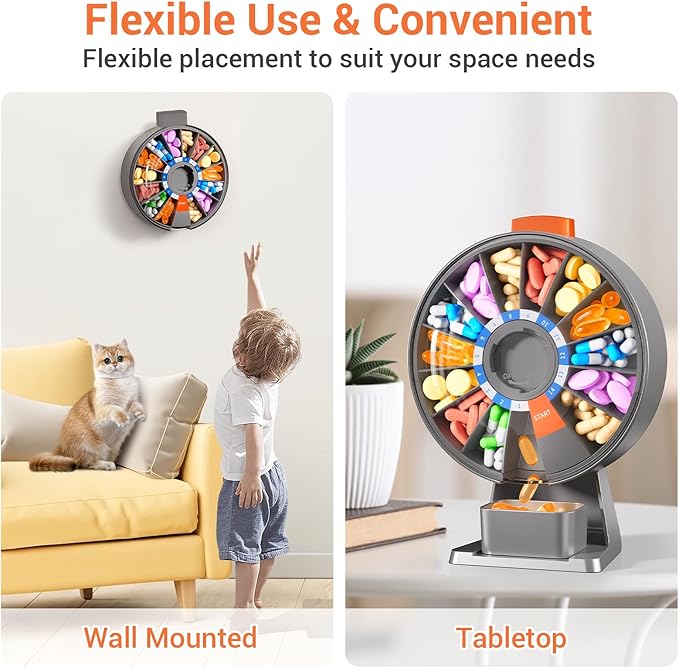 Zoksi Large Pill Organizer, Daily Pill Box for 7 or 14 Days, Wall-Mountable Pill Dispenser Hold for Medicine, Vitamin or Supplements, Weekly Pill Case with Easy Press Button (Grey)