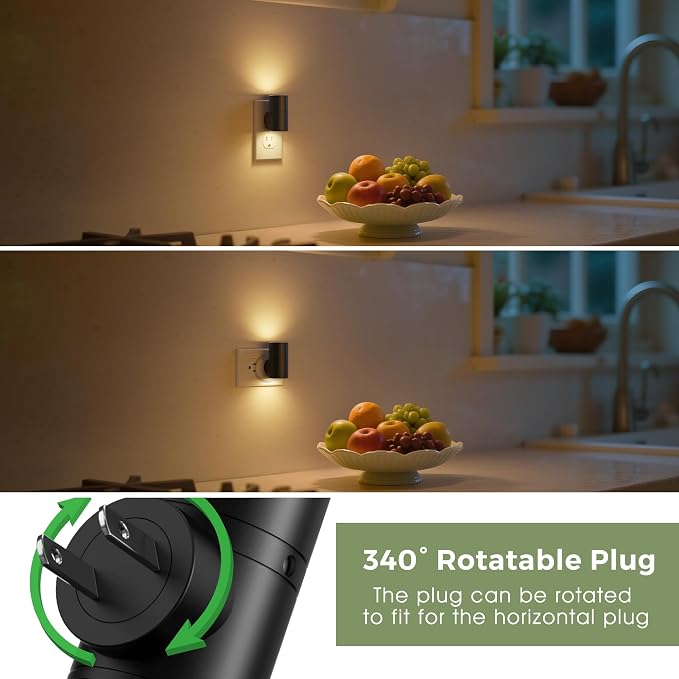 L LOHAS LED Night Light, Night Lights Plug into Wall, Light Sensor, 2 Level Brightness, Soft White 3000K, Mini Rotating Nightlight Plug in Wall for Adult Kids Hallway Bedroom Bathroom Stairway, 2 Pack