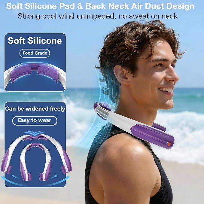 Portable Neck Fan, 6 Speeds Rechargeable Personal Fan with AI Chips, Hands-Free 360° Faster Cooling Wearable Fan, Ultra Quiet for Home, Office, Travel, Indoor, Outdoor - Purple