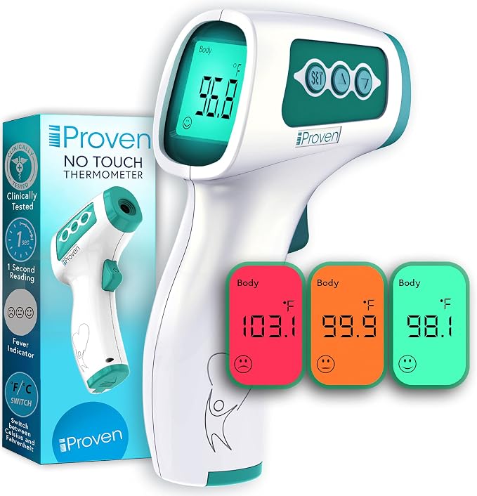 iProven Infrared Touchless Forehead Thermometer for Adults and Infants | 1sec Instant Accurate Readings, 3-in-1 Including Fever Alarm, Silent & Memory Mode