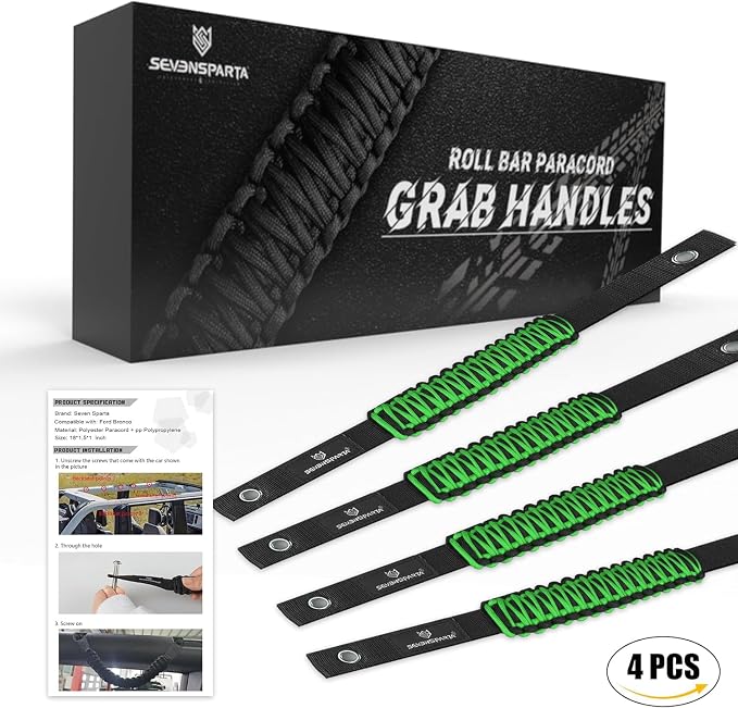 SEVEN SPARTA 4pack Roll Bar Grab Handles for Ford Bronco 2021-2026 2/4 Door | No Drill Install, Color-Matched Paracord Handles, Uses Factory Bolts, Sturdy & Comfortable Grip for 2021-2026 Bronco 2/4 Door