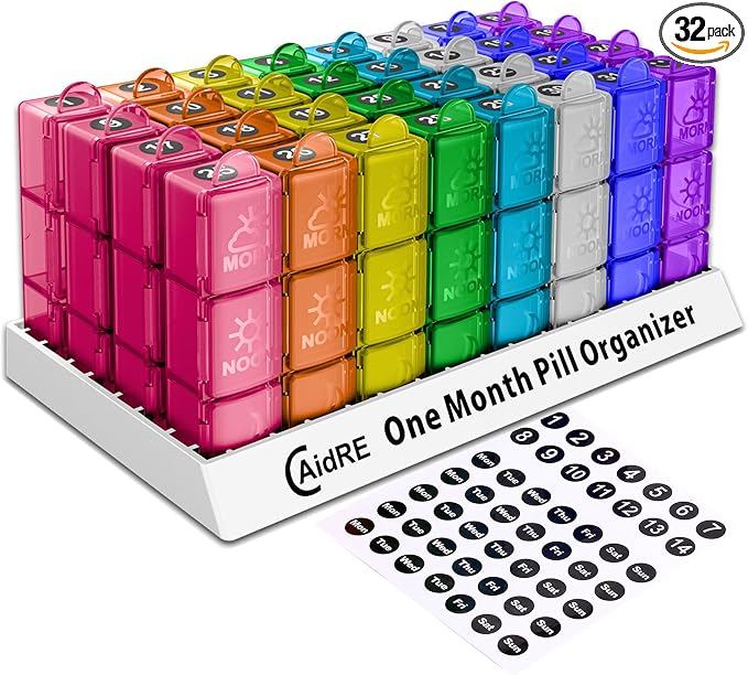 CAidRE Monthly Pill Organizer 31 Day 3 Times a Day – One Month Pill Box for Medications, Fish Oil, Vitamins & Supplements – 30 Day Daily Pill Case Organizer