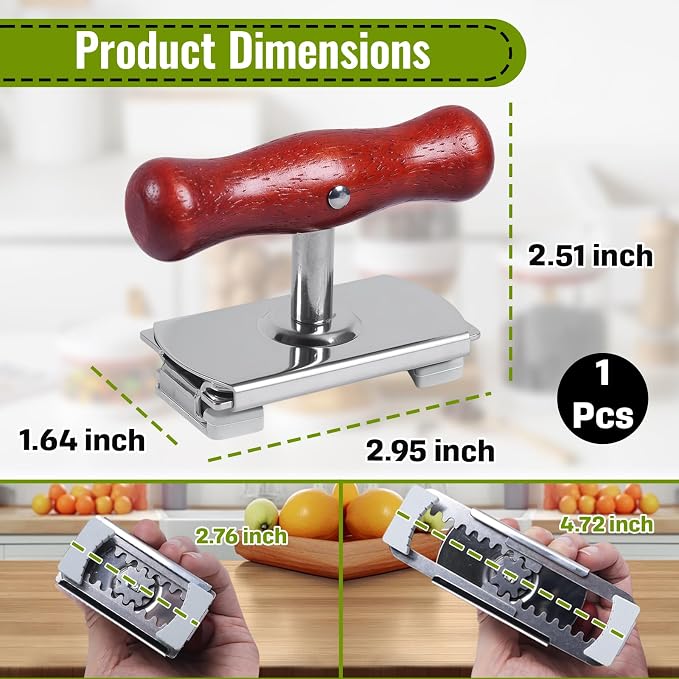 1-Pack Adjustable Jar Opener, Stainless Steel Lid Remover, Wood Handle | Non-Slip Metal Clamp, 0.4-4.1 Inch Range, Rust-Proof Quick Rinse, Adjustable Lid Remover for Seniors & Arthritic Hands