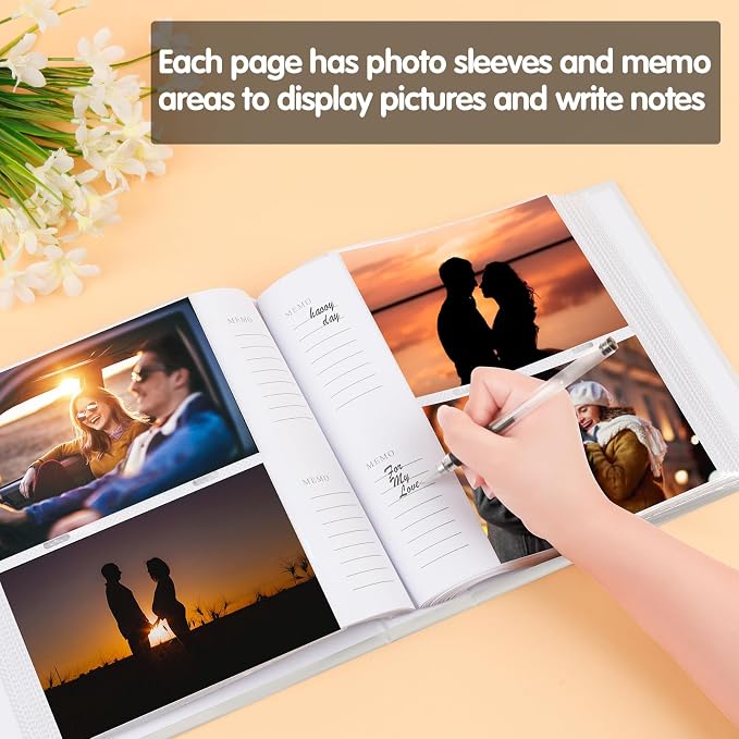 4x6 Photo Album Holds 240 Photos with Writing Space, Leather Cover Picture Book with Front Window for Family Wedding Baby Travel & Graduation Memories, White