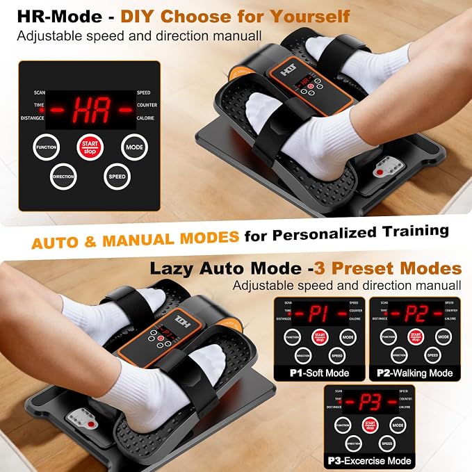 TDH Under Desk Elliptical Machine,Electric Leg Exerciser as Seen on Tv for Senior Adult,Portable Quiet Pedal Exerciser While Sitting with 12 Adjustable Speed Auto&HR Mode for Home Office