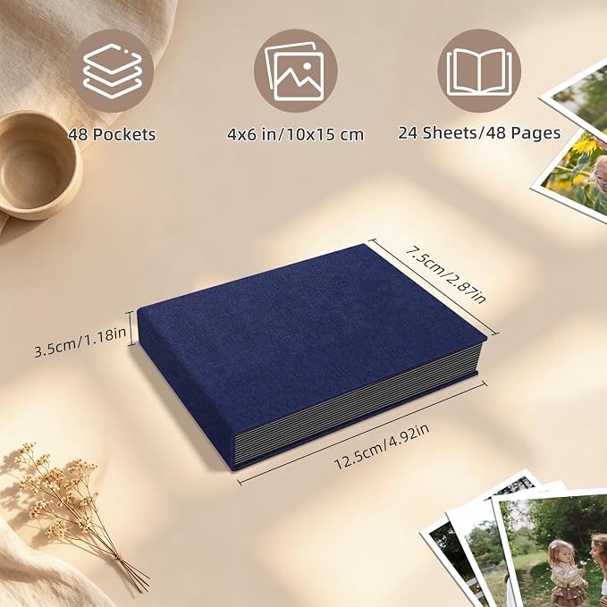 Popotop Photo Album 4x6 48 Pockets for Wedding Gifts,Linen Hardcover Picture Albums for Family Anniversary Baby Vacation Pictures
