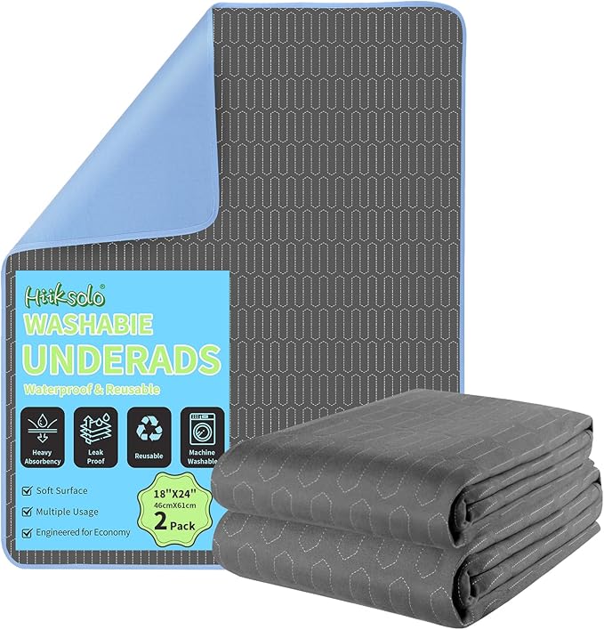 Washable Stain-Hiding Bed Pads – 2 Pack Heavy Absorbency Leakproof Incontinence Underpads, 18" x 24" Reusable Bed Protector for Adults, Kids & Pets – Durable Encased Edge