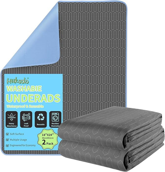 Washable Stain-Hiding Bed Pads – 2 Pack Heavy Absorbency Leakproof Incontinence Underpads, 18" x 24" Reusable Bed Protector for Adults, Kids & Pets – Durable Encased Edge