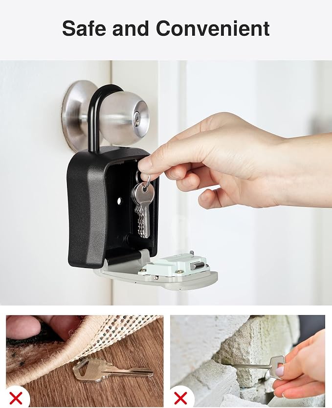 Puroma Key Lock Box Outdoor 4 Digit Code Combination Lockbox House, 4 Gray | For Contractors Guest Realtor Storage Keys, Portable, Home Wall Mount, Resettable, Combination, Weatherproof, High-capacity