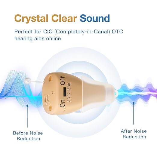 Rechargeable Hearing Aids for Adults Seniors, 1 Pair Completely-in-Canal (CIC) Hearing Aids for Adults Seniors Rechargeable OTC Hearing Aids Beige