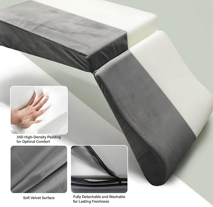 Wedge Recliner Cushion with Wave Shape Footrest for Long Sitting Elderly 35D High-Density Foam Ergonomic Recliner Pads with Non-Slip Bottom Footrest Extender Pillow with Elastic Straps