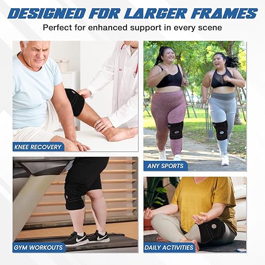 Nvorliy Plus Size Knee Brace for Knee Pain, Extra Large Knee Brace for Women and Men, Adjustable Knee Support with Side Stabilizers for Knee Pain Relief, Arthritis, ACL, LCL, MCL, Injury Recovery
