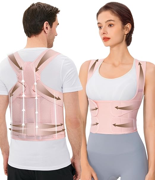 URSEXYLY Back Brace Posture Corrector for Women and Men, Breathable Shoulder Brace, Upper and Lower Back Pain Relief, Adjustable Full Back Support(Medium,Pink)