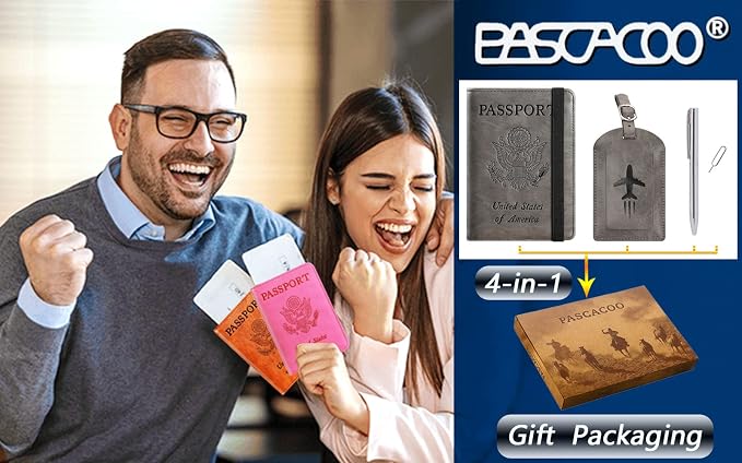 Passport Holder With Luggage Tag, Travel Essentials, Passport Cover | Passport Wallet, Travel Accessories, RFID Blocking, Synthetic Leather Card Case, International Must Haves, For Women Men