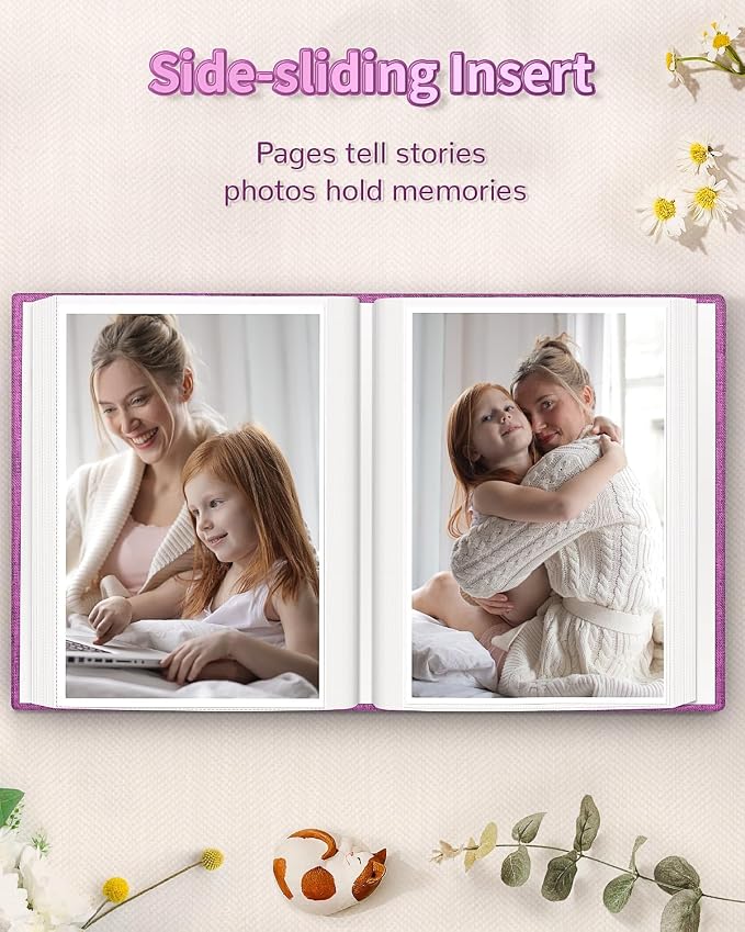 Artfeel Photo Album 4x6 with 100 Pockets,Slip-in Picture Albums,Linen Cover Memory Book with Front Window,White Page Vertical Photo Book for Wedding,Family,Anniversare,Baby,Vacation