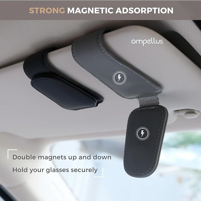 Magnetic Leather Sunglass Holder, Eyeglass Hanger Clip for Car Sun Visor, Suitable for Different Size Eyeglasses (Purple, 1 Pack)