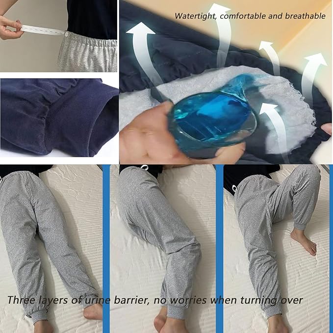 TPU Incontinence Care Trousers, Washable Elastic Adjustable Patient Diaper Pants, Ideal for Bedridden Patients, Elderly, Mobility Impaired, Women on Periods (1 Count, Gray, M)