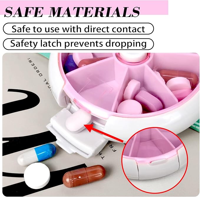 Pill Organizer Travel Pill Case for Purse Portable Pill Box Round Weekiy Pill Container for Vitamin Fish Oil Pills Supplements