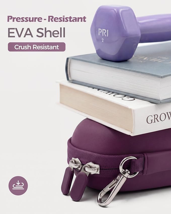 ProCase Hard Double Sunglasses Glasses Case for Men Women -Plum | Hard EVA Shell Shockproof Dual Eyeglass Case with Metal Hook Velvet Lining, Travel Zipper Organizer for Couple Gifts