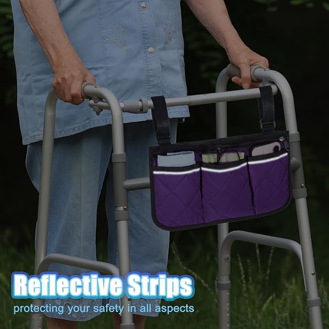 YBEATY Walker Bag Basket with Reflective Strips Walkers Rollator Organizer Carry Storage Pouch Wheel Chair Folding Basket Lightweight Large Capacity Organizer for Seniors Elderly Rollator Accessories