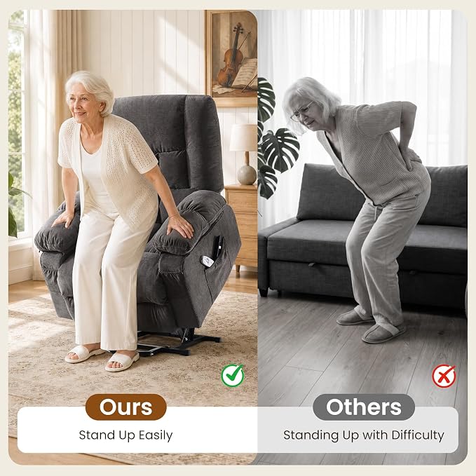 Electric Power Lift Recliner Chair Sofa with Massage and Heat for Elderly,Lift Chair with Front Pocket & Side Pockets for Living Room