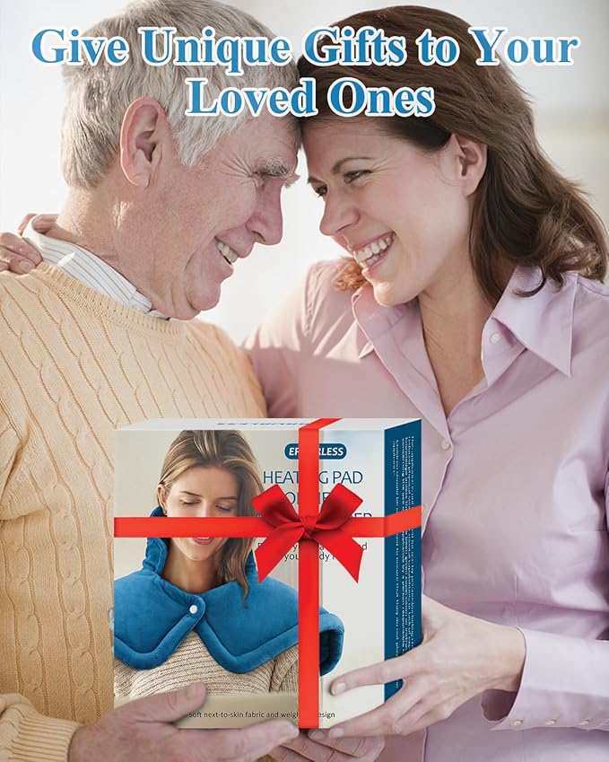 Heating Pad for Neck Shoulders Pain Relief, Christmas Gifts for Men Women Mom Dad Seniors, Electric Weighted Heated Wrap 6 Heat Settings 4 Timers Auto Off, Birthday Anniversary Retirement Gifts, Blue