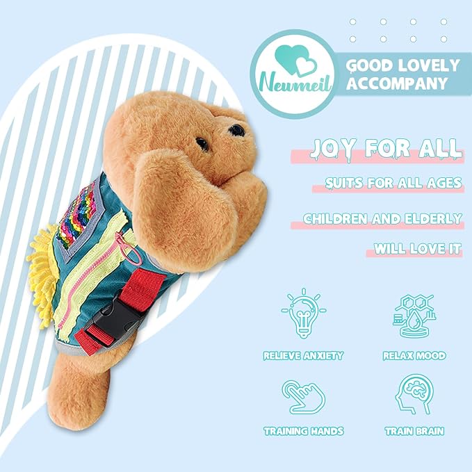 Fidget Blanket for Alzheimer Fidget Blanket for Adults for Anxiety Relief | Puppy Fidget Blanket with Many Activities Gift Fidget Sensory Blanket with Lovely Dog, Brown