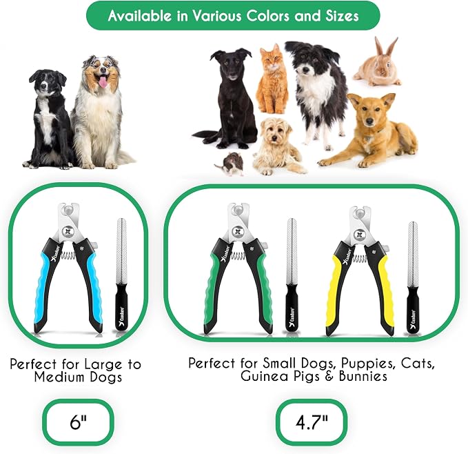 Candure Dog Nail Clippers Professional Pet Nail Clipper Suitable for Cats, Rabbits and Guinea Pigs - Safety Lock/Protective Guard to Avoid Over Cutting (Green, Medium to Small) | Includes Nail File, Small to Large Breeds, Avoids Over-Cutting, Professio...