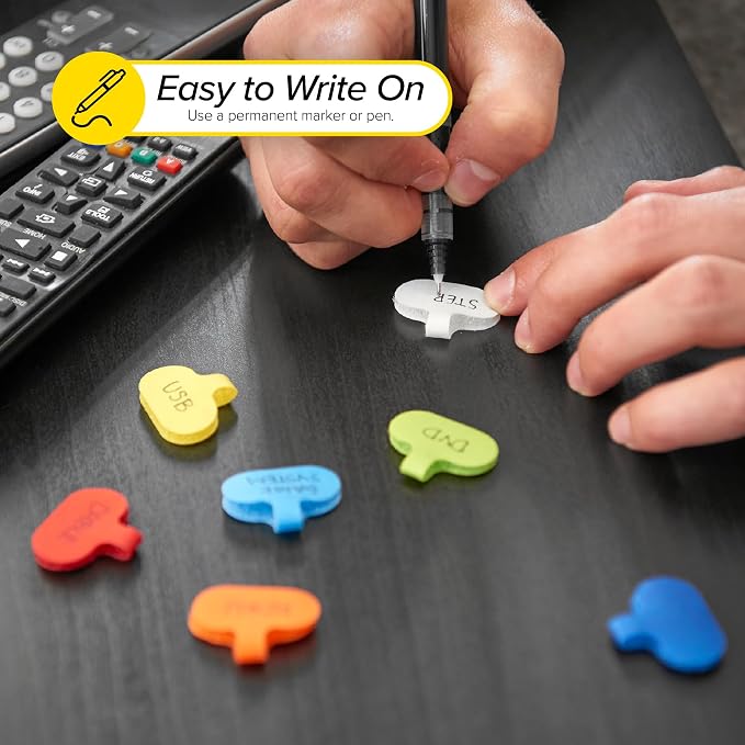 Wrap-It Storage - Cable Labels - Oval, Multi-Color (36 Pack) - Write-On Wire Tags for Cord Identification with Power Strips Behind Desks and TVs