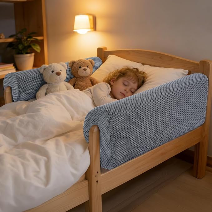 Toddlers' Bed Rail Bumpers Protector, Children's Bed Guardrail Padding, Soft Cushioned Barrier, Increased Height, Easy to Install, Washable Cover, Fits Floor, Bunk & Loft, 3 Ft, Gray