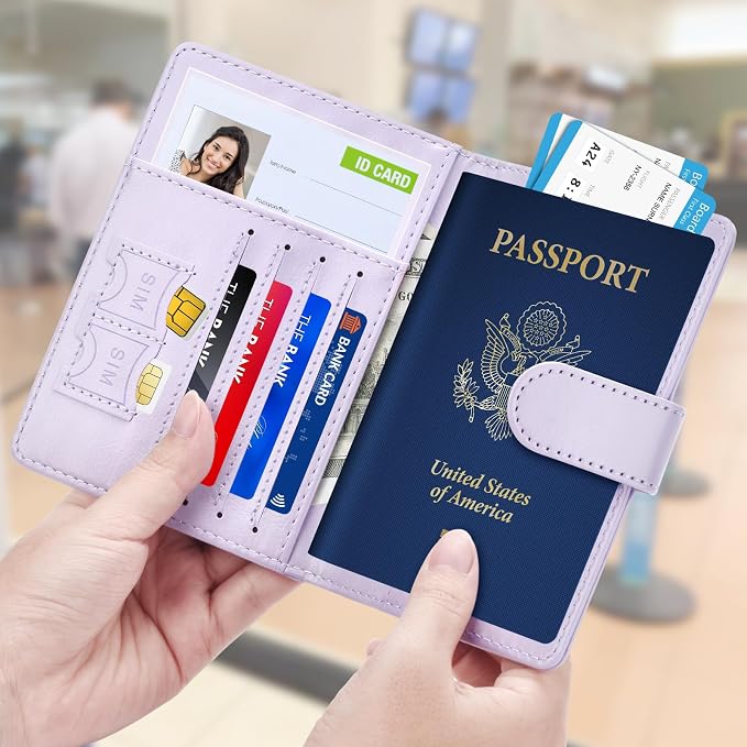 Herain Passport Holder for Travel Essentials, 2 Pcs Passport Cover Wallet Case Travel Gifts Women Men Family, RFID Passports Book Card Holders Travels Cruise Accessories Must Haves