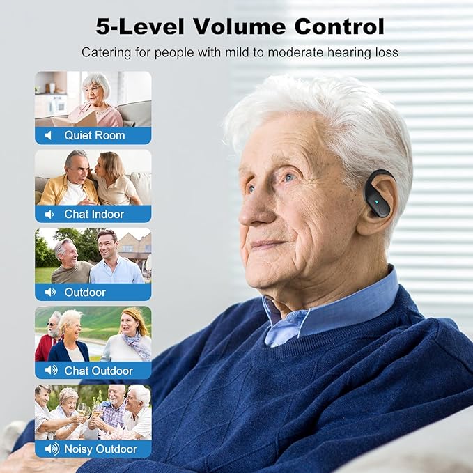 Bluetooth Hearing Aids for Seniors, Rechargeable Hearing Aid Earbuds for Hearing Loss People, Hearing Amplifiers for Seniors, 3 Noise Cancelling and 5 Volume, LED Power Display and Auto-On/Off