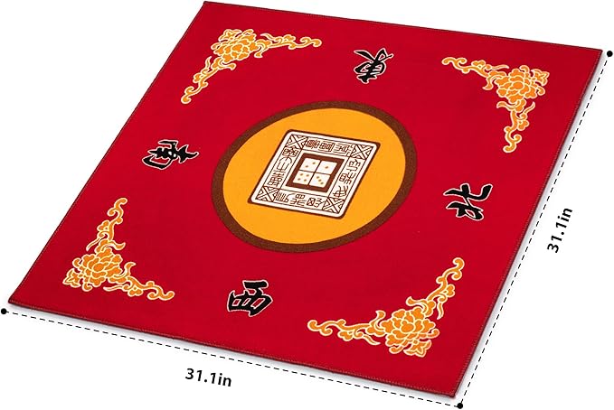 Yellow Mountain Imports Multi-Purpose Table Cover for Mahjong, Poker, Card Games, Board Games, Tile Games, and Dominoes - Vibrant Red, 31.1 Inches