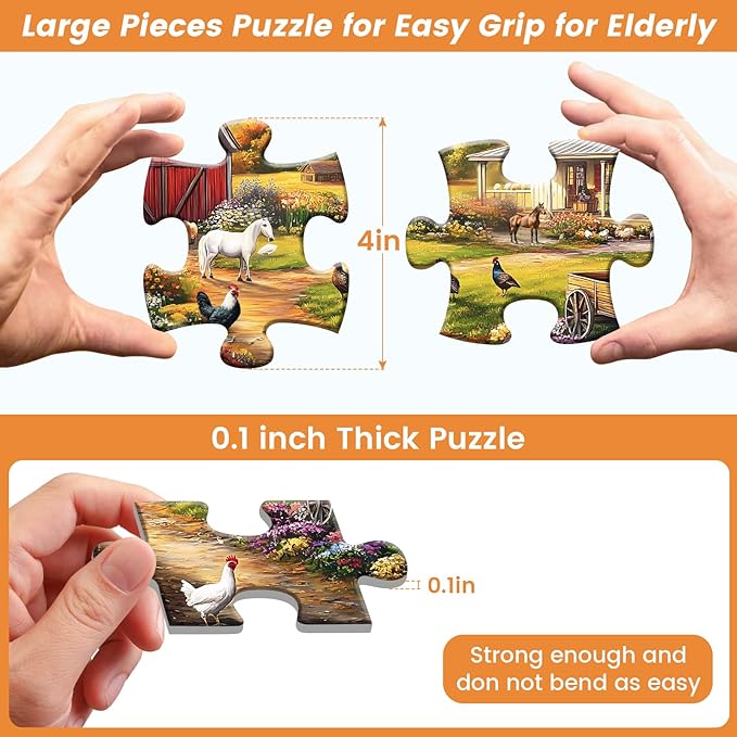 4 Pack 36 Large Piece Puzzle for Seniors Alzheimer Puzzles Dementia Alzheimer's Products Activities for Elderly Adults Lake Farm Easy Jigsaw Puzzle Memory Cognitive Games with 4 Storage Bags